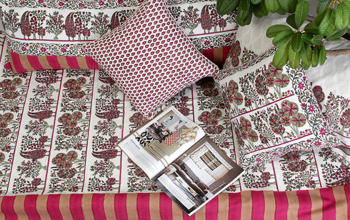 20s Cotton Cushion Cover in Floral Block Print with Piping
